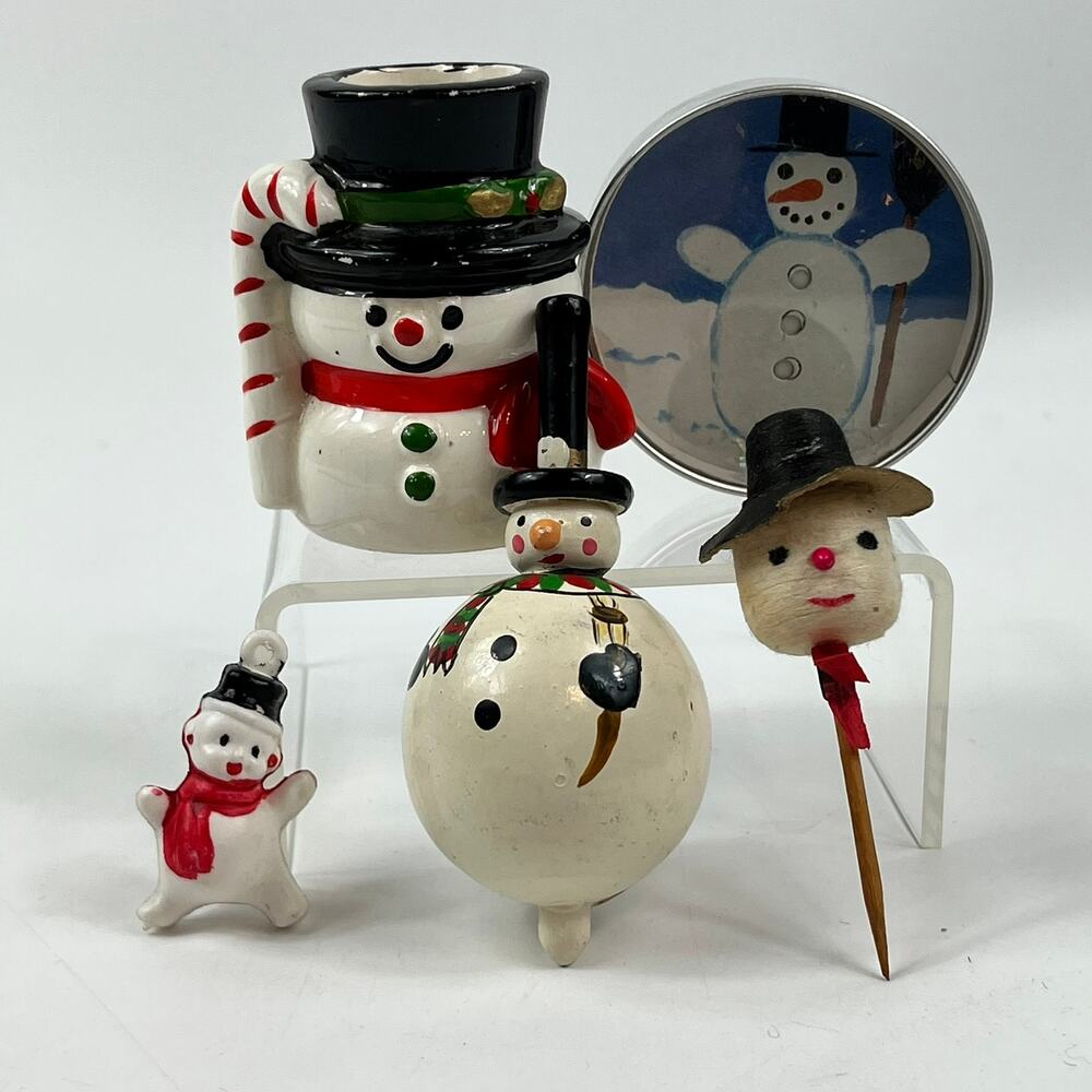 Vintage Snowman Figurine Lot Japan Ceramic Resin Pick Top Ornaments Holiday 5 Pc